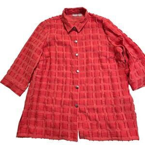 Chico's Travelers Textured Button-up Blouse Shirt Jacket Coral Orange Sz 16/18